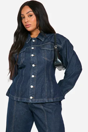 Boohoo Womens Plus Cinched Waist Contrast Stitch Raw Indigo Denim Jacket - - 16