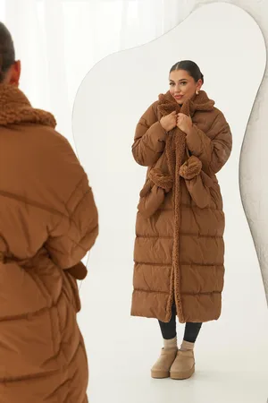 Boohoo Womens Teddy Trim Puffer Coat With Teddy Mittens - - 10