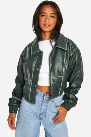 Boohoo Womens Petite Vintage Look Faux Leather Jacket - - 10