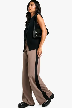 Boohoo Womens Petite Contrast Stripe Wide Leg Trouser - - 6