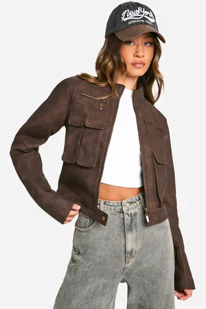 Boohoo Womens Tall Cropped Pocket Detail Faux Leather Biker Jacket - - 6