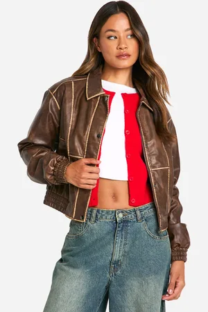Boohoo Womens Tall Vintage Look Faux Leather Jacket - - 6