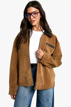 Boohoo Womens Suede Look Contrast Collar Barn Jacket - - 14