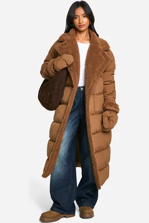 Boohoo Womens Petite Teddy Trim Puffer Coat With Teddy Mittens - - 10