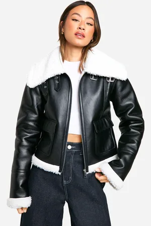 Boohoo Womens Tall Faux Fur Collar Leather Jacket - - 6