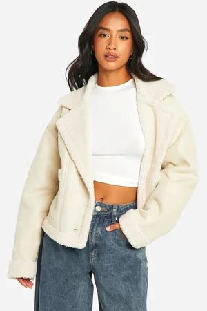 Boohoo Womens Petite Borg Lined Faux Suede Jacket - - 8