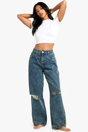Boohoo Womens Petite Basics Ripped Knee Boyfriend Jeans - - 6/28L
