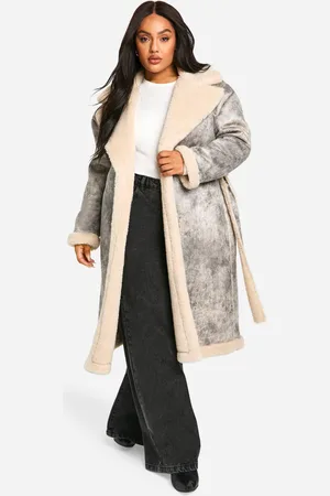 Boohoo Womens Plus Vintage Look Longline Belted Aviator Jacket - - 16