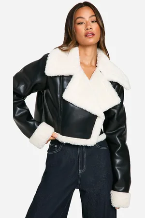 Boohoo Womens Tall Faux Fur Lined Cropped Leather Jacket - - 6