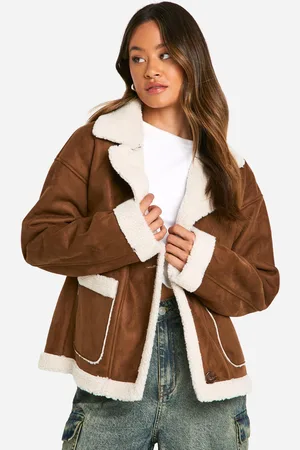 Boohoo Womens Tall Borg Lined Faux Suede Jacket - - 6