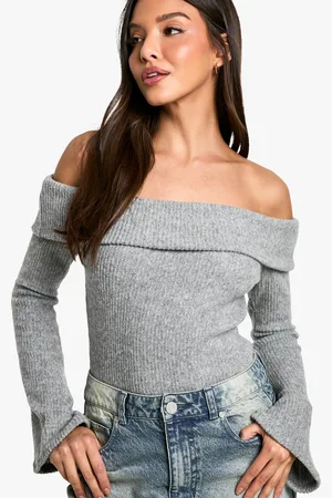 Boohoo Womens Brushed Rib Off Shoulder Bodysuit - - 10