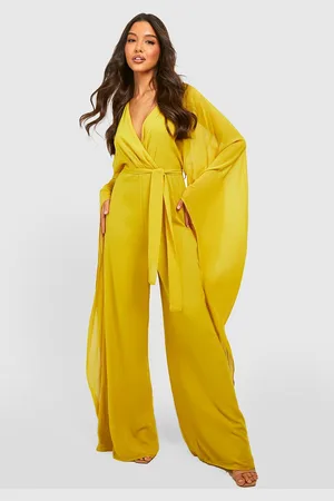 Boohoo Womens Chiffon Wrap Cape Sleeve Jumpsuit - - 8