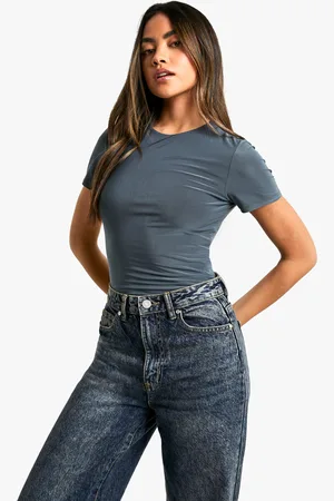 Boohoo Womens Double Layer Slinky Short Sleeve Bodysuit - - 6