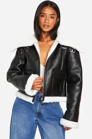 Boohoo Womens Petite Faux Fur Lined Leather Jacket - - 6