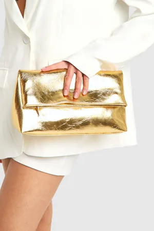 Boohoo Womens Large Metallic Fold Over Clutch Bag - - One Size