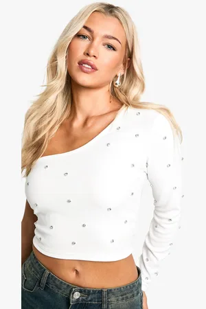 Boohoo Womens Diamante Hotfix One Sleeve Top - - S