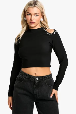 Boohoo Womens Diamante Hotfix One Sleeve Top - - S