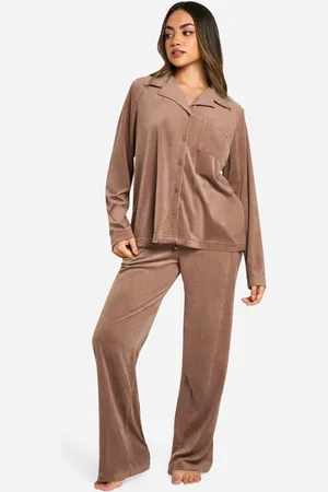 Boohoo Womens Velour Fleece Button Up Trouser Pj Set - - 6