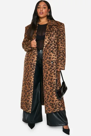 Boohoo Womens Plus Leopard Print Oversized Wool Look Coat - - 28