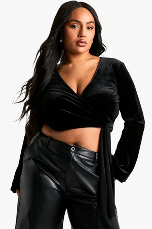 Boohoo Womens Plus Velvet Wrap Tie Top - - 16