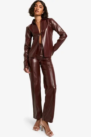 Boohoo Womens Tall Pu Tie Front Shirt And Trouser Set - - 8