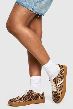 Boohoo Womens Leopard Gum Sole Lace Up Trainers - - 3