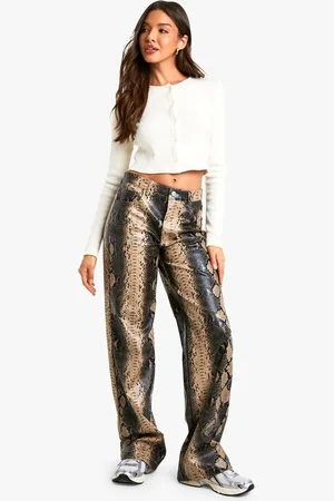 Boohoo Womens Snake Faux Leather Wide Leg Trouser - - 6