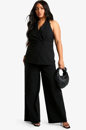 Boohoo Womens Plus Super Stretch Wrap Long Line Waistcoat & Wide Leg Trouser - - 16