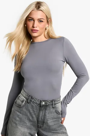 Boohoo Womens Sculpting Matte Slinky Crew Neck Bodysuit - - 6