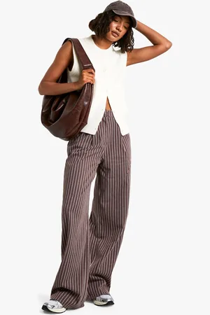 Boohoo Womens Tall Stripe Wool Look Trousers - - 14