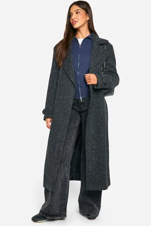 Boohoo Womens Textured Wool Look Trench Coat - - 8
