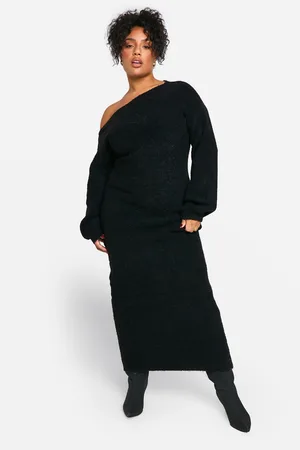 Boohoo Womens Plus Off The Shoulder Borg Knitted Maxi Dress - - 16