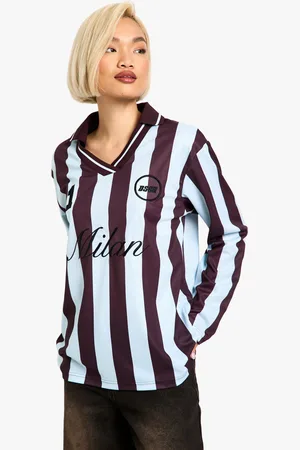 Boohoo Womens Milan Striped Oversized Football T-Shirt - - L
