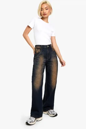 Boohoo Womens Vintage Wash Raw Indigo Denim Straight Leg Jean - - 6