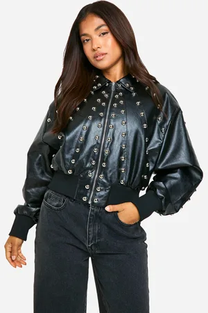 Boohoo Womens Petite Studded Faux Leather Bomber Jacket - - 6
