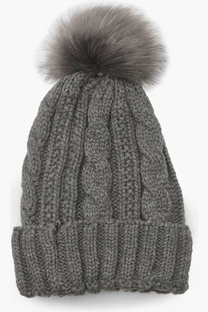 Boohoo Womens Cable Knit Faux Pom Beanie - - One Size