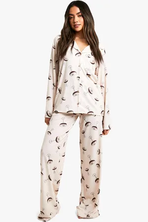 Boohoo Womens Espresso Martini Print Long Sleeve Shirt & Trousers Pyjama Set - - 6