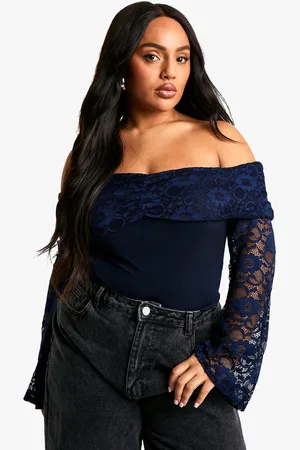 Boohoo Womens Plus Lace Ruched Overlay Stretch Bodysuit - - 16