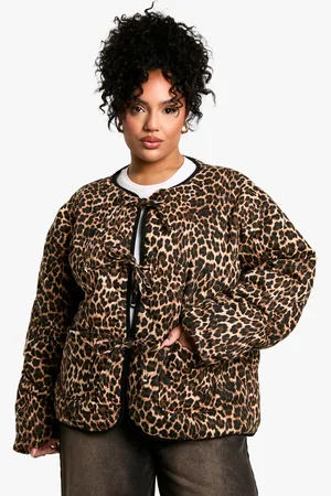 Boohoo Womens Plus Leopard Tie Detail Padded Jacket - - 16