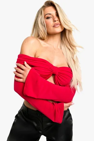 Boohoo Womens Slinky Bardot Bow Detail Top - - 6