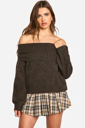 Boohoo Womens Soft Knit Bardot Slouchy Jumper - - S