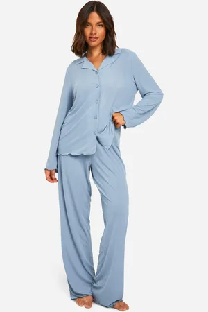 Boohoo Womens Rib Button Front Trouser Pyjama Set - - 6