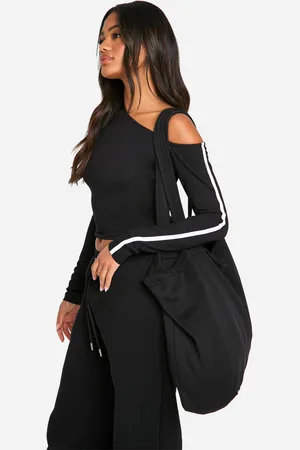 Boohoo Womens Off Shoulder Stripe Sleeve Top - - 6