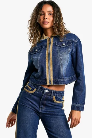Boohoo Womens Cord Trim Detail Fitted Denim Jacket - - 6