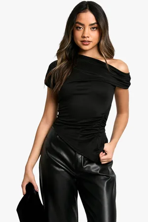 Boohoo Womens Supersoft Drape Off Shoulder Ruched Top - - 6