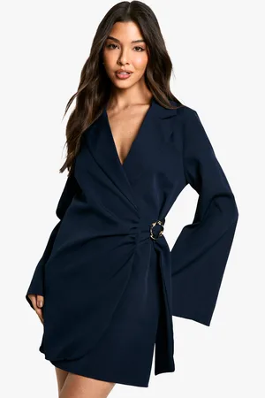 Boohoo Womens Buckle Detail Tie Waist Tailored Blazer Dress - - 6