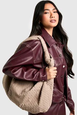 Boohoo Womens Faux Suede Woven Knot Oversized Shoulder Bag - - One Size