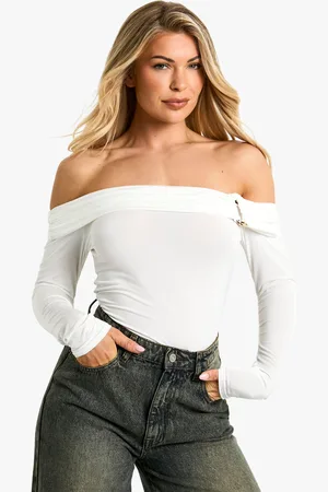 Boohoo Womens Slinky Trim Detail Bardot Bodysuit - - 8