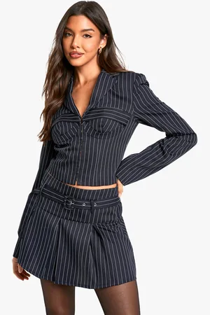 Boohoo Womens Pinstripe Corset Cropped Blazer - - 8
