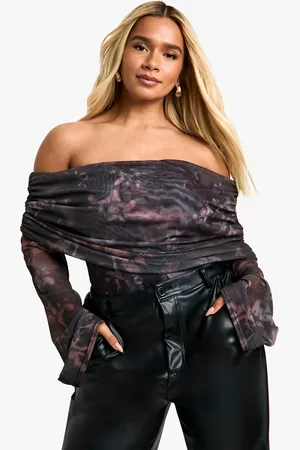 Boohoo Womens Plus Extreme Mesh Bardot Long Sleeve Top - - 28